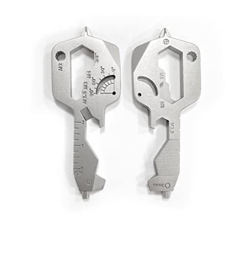 Multitool Anhänger 20 in 1 Key Tool Camping Wandern Flaschenöffner Schraubendreher Lineal Schraubenschlüssel Mehrzweck Geschenk Männer Geburtstag Geburt Männertag Schlüsselbund, Silber, 75x30x5