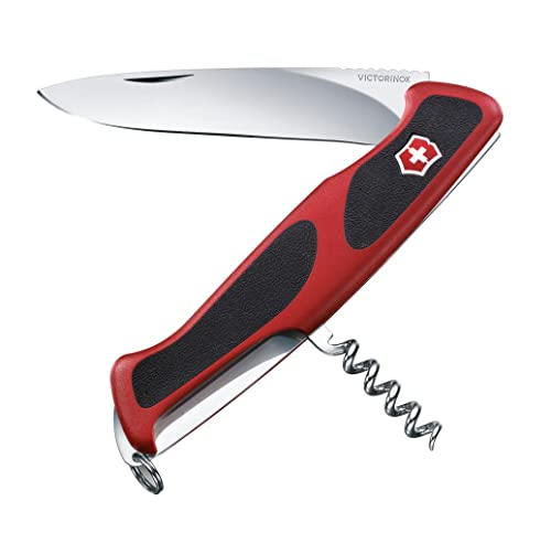 Victorinox, Taschenmesser, Ranger 52 Grip, 130 mm, rot/schwarz (5 Funktionen, Klinge, Ring, Pinzette, Korkenzieher), Feststellklinge